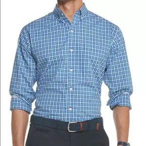 Izod Men’s Button Front Shirt Large Blue Plaid
